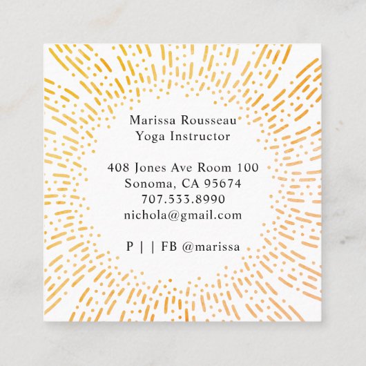 Gold sun Rays Lotus Pose Yoga Instructor Vierkante Visitekaartje (Achterkant)