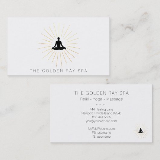 *~* Gold Sun Rays Man Meditation Lotus Pose Visitekaartje (Voorkant / Achterkant)