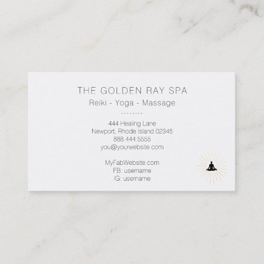 *~* Gold Sun Rays Meditation Lotus Pose Man Visitekaartje (Achterkant)