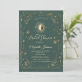 Gold Sun Stars Frame Green Bridal Shower Kaart (Staand voorkant)