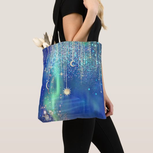 *~* Gold Sun Stars Sparkle Moon Celestiverse Unive Tote Bag (Dichtbij)
