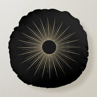 Gold Sunburst Black Minimal Round Throw Pillow Rond Kussen
