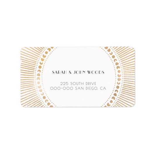 Gold sunburst lijst art deco vakantieadres etiket (Voorkant)