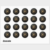 Gold Sunburst Line Art Zwarte Sticker (Vel)