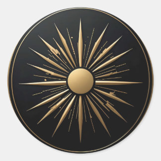 Gold Sunburst Line Art Zwarte Sticker