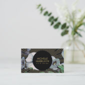 Gold Sunburst op White Flowers Visitekaartje (Staand voorkant)