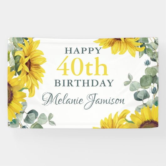 Gold Sunflower 40th Birthday Party Banner (Horizontaal)