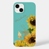 Gold Sunflower Bouquet op Sky Blue Case-Mate iPhone Case (Achterkant)