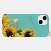 Gold Sunflower Bouquet op Sky Blue Case-Mate iPhone Case (Achterkant (horizontaal))