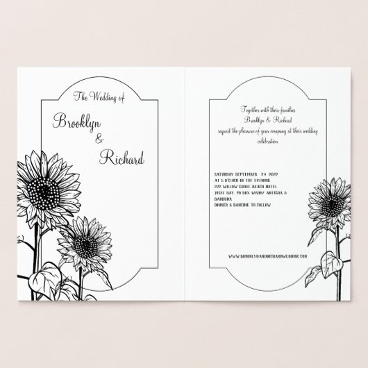 Gold Sunflower, Elegant bruiloft Uitnodiging (Binnen)