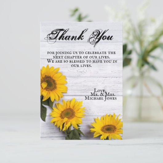 Gold Sunflower Hartelijk dank Bedankkaart (Staand voorkant)