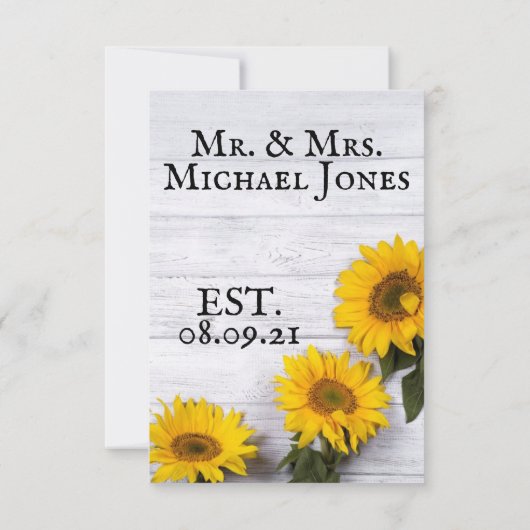 Gold Sunflower Hartelijk dank Bedankkaart (Achterkant)