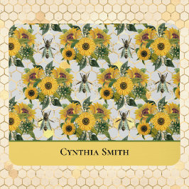 Gold Sunflower Honeycomb en Royal Bee met naam Muismat