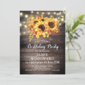 Gold Sunflower Rustige Wood Birthday Party Kaart (Staand voorkant)