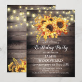 Gold Sunflower Rustige Wood Birthday Party Kaart (Voorkant / Achterkant)