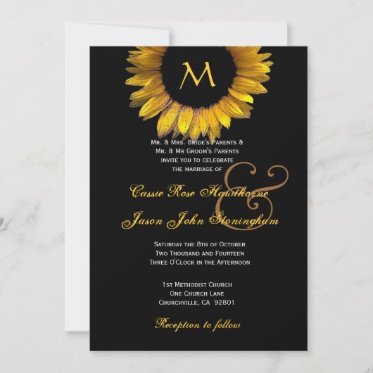 Gold Sunflower Weduwend aangepast monogram Kaart (Voorkant)