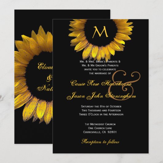 Gold Sunflower Weduwend aangepast monogram Kaart (Voorkant / Achterkant)