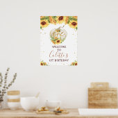 Gold Sunflower Welcome Pumpkin 1e verjaardag Poster (Keuken)