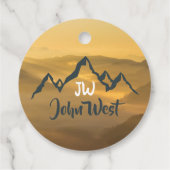 Gold sunrise personalizable mountains monogram bedankjes labels (Achterkant)