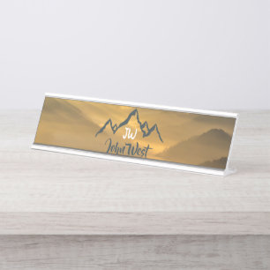 Gold sunrise personalizable mountains monogram bureau naambordje