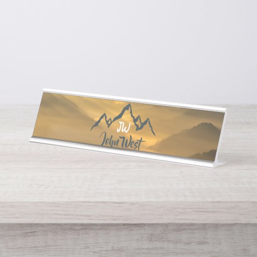 Gold sunrise personalizable mountains monogram bureau naambordje (Voorkant)