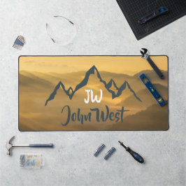 Gold sunrise personalizable mountains monogram bureaumat