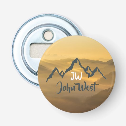 Gold sunrise personalizable mountains monogram button flesopener (Voorkant)