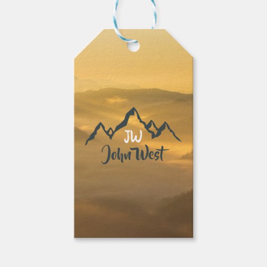 Gold sunrise personalizable mountains monogram cadeaulabel (Voorkant)
