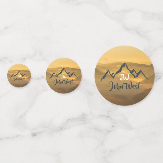 Gold sunrise personalizable mountains monogram confetti (Voorkanten)