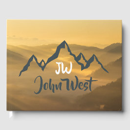 Gold sunrise personalizable mountains monogram gastenboek