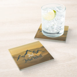 Gold sunrise personalizable mountains monogram glazen onderzetter