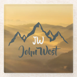 Gold sunrise personalizable mountains monogram glazen onderzetter