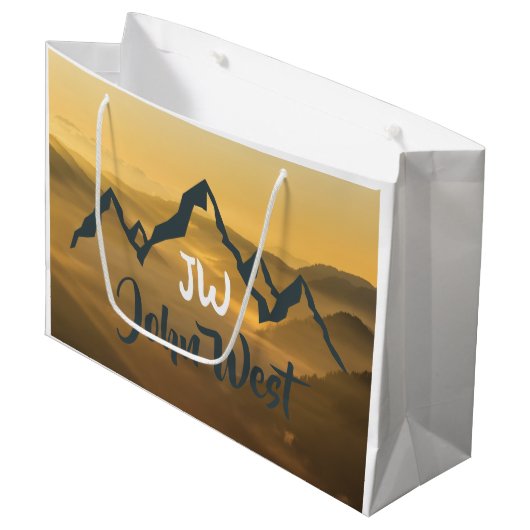Gold sunrise personalizable mountains monogram groot cadeauzakje (Voorkant Gekanteld)
