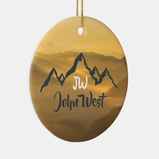 Gold sunrise personalizable mountains monogram keramisch ornament (Rechts)