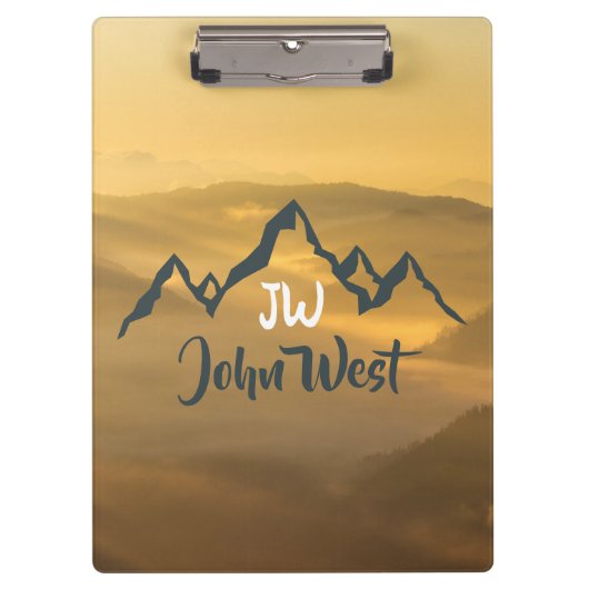 Gold sunrise personalizable mountains monogram klembord (Voorkant)