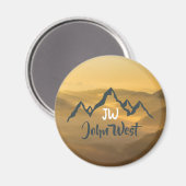 Gold sunrise personalizable mountains monogram magneet (Voorkant / Achterkant)