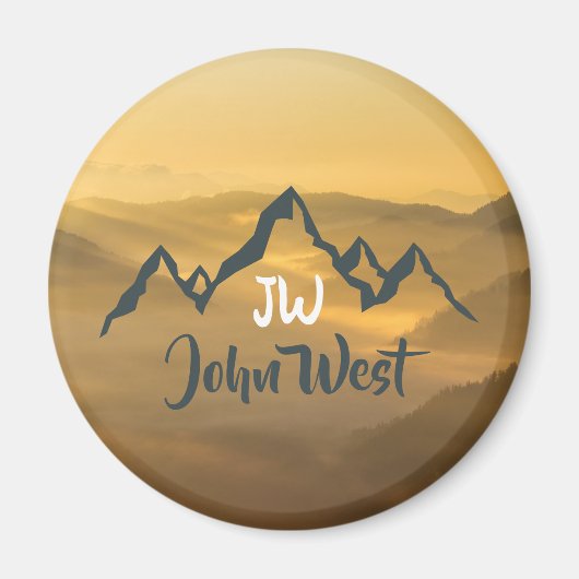 Gold sunrise personalizable mountains monogram magneet (Voorkant)
