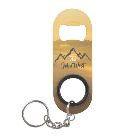 Gold sunrise personalizable mountains monogram mini flessenopener (Voorkant)
