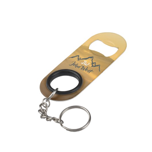 Gold sunrise personalizable mountains monogram mini flessenopener (Achterkant Gekanteld)