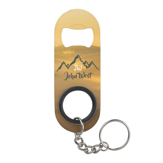 Gold sunrise personalizable mountains monogram mini flessenopener (Achterkant)