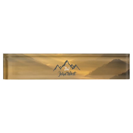 Gold sunrise personalizable mountains monogram naambordje (Voorkant)