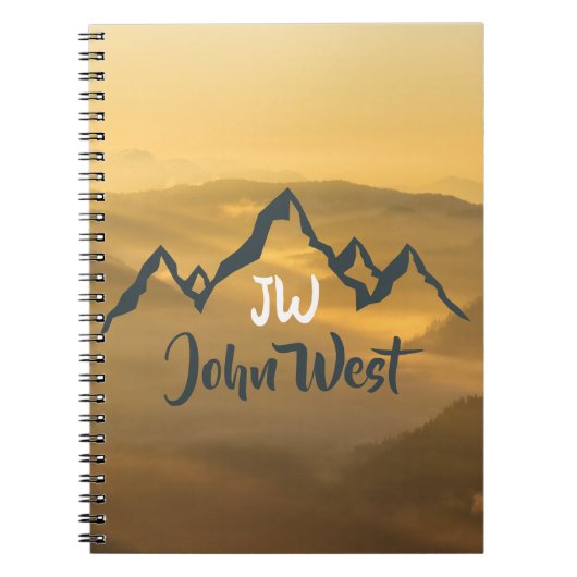 Gold sunrise personalizable mountains monogram notitieboek (Voorkant)