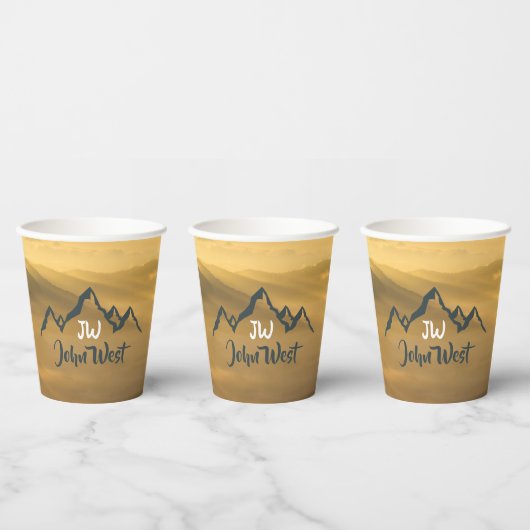 Gold sunrise personalizable mountains monogram papieren bekers (Multi)