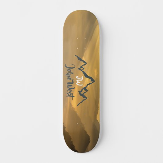 Gold sunrise personalizable mountains monogram persoonlijk skateboard (Voorkant)