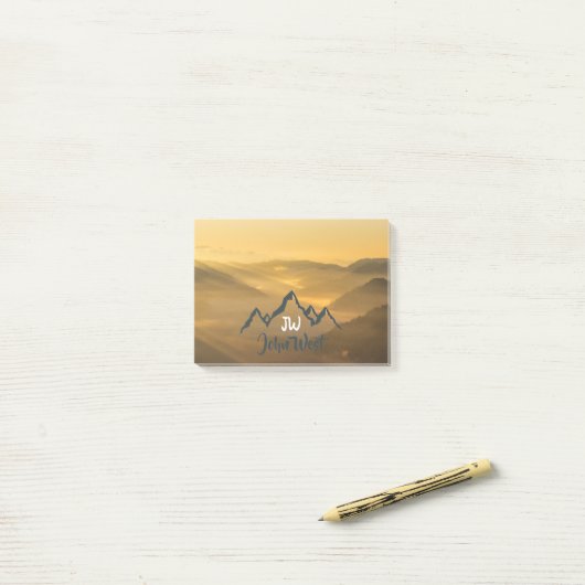Gold sunrise personalizable mountains monogram post-it® notes (Op bureau)