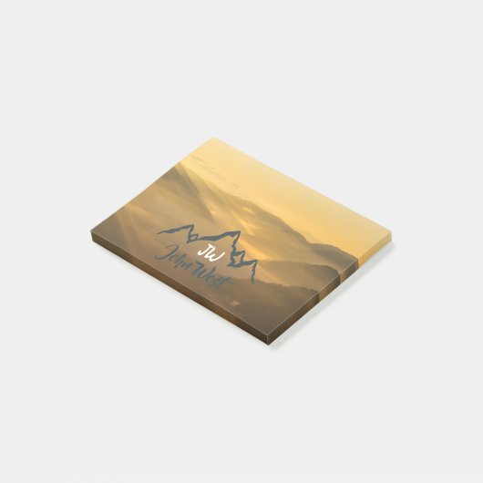 Gold sunrise personalizable mountains monogram post-it® notes (Schuin)