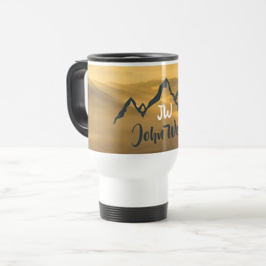 Gold sunrise personalizable mountains monogram reisbeker (Voorkant links)