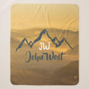 Gold sunrise personalizable mountains monogram sherpa deken
