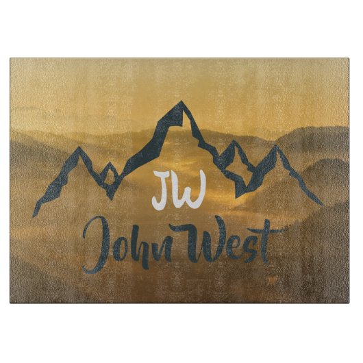 Gold sunrise personalizable mountains monogram snijplank (Voorkant)