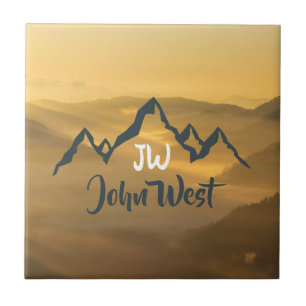 Gold sunrise personalizable mountains monogram tegeltje